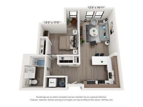 Old Town Lofts 1x1B Floor Plan